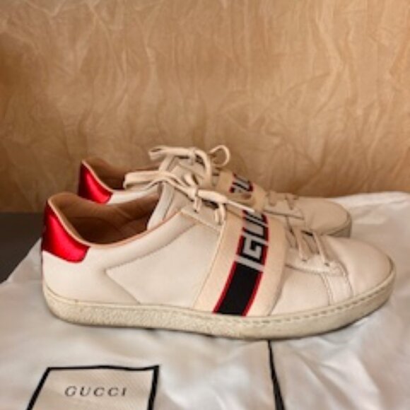 100% Authentic GUCCI Ace Stripe sneakers women Size 37.5 - Picture 1 of 8
